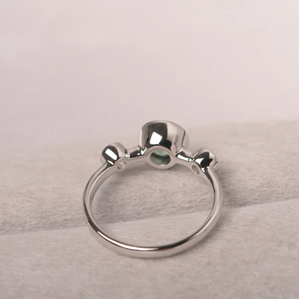 Green Sapphire 3 Stone Bezel Set Ring - Image 3