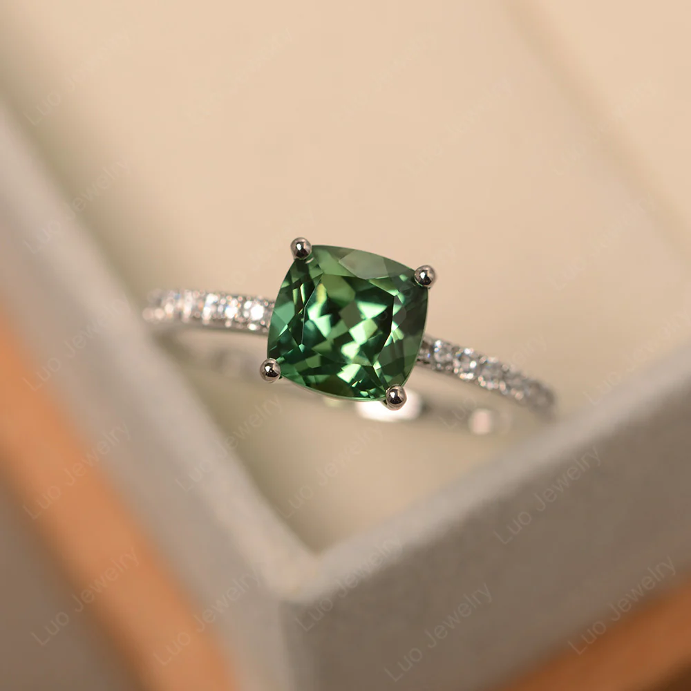 Cushion Cut Green Sapphire Promise Ring