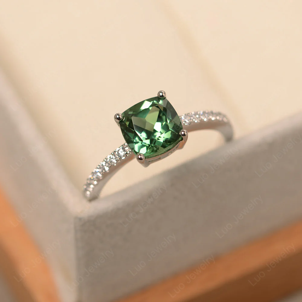 Cushion Cut Green Sapphire Promise Ring - Image 2
