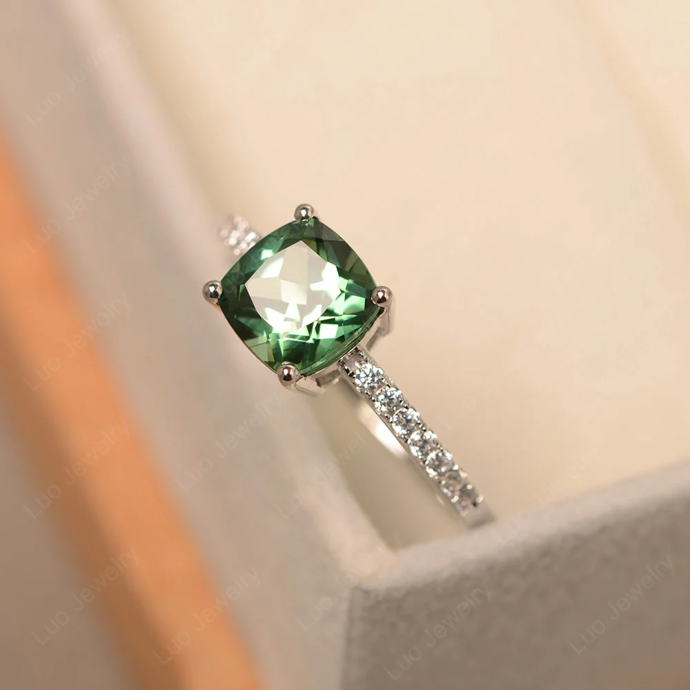 Cushion Cut Green Sapphire Promise Ring - Image 3