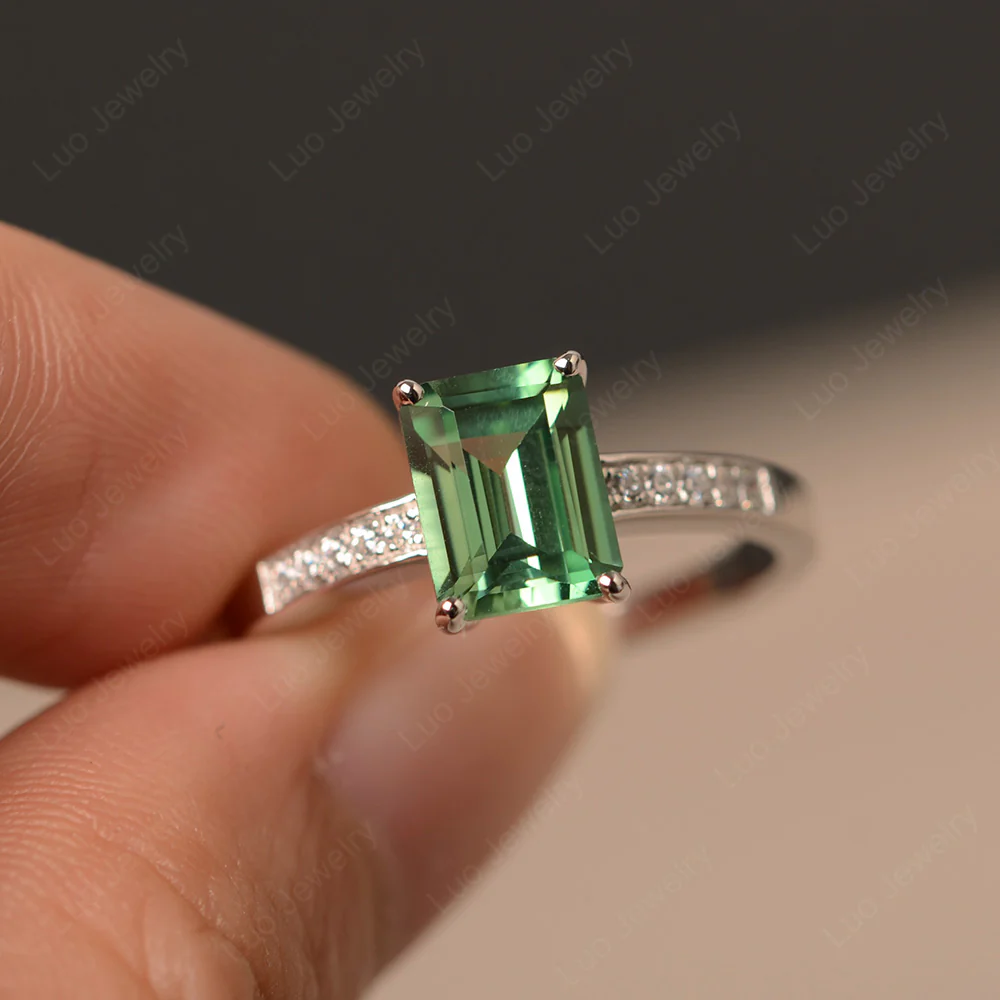 Green Sapphire Emerald Cut Promise Ring