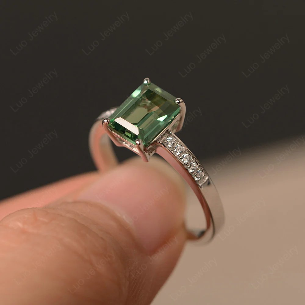Green Sapphire Emerald Cut Promise Ring - Image 2