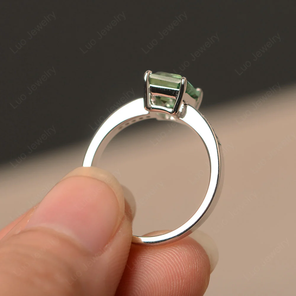 Green Sapphire Emerald Cut Promise Ring - Image 3
