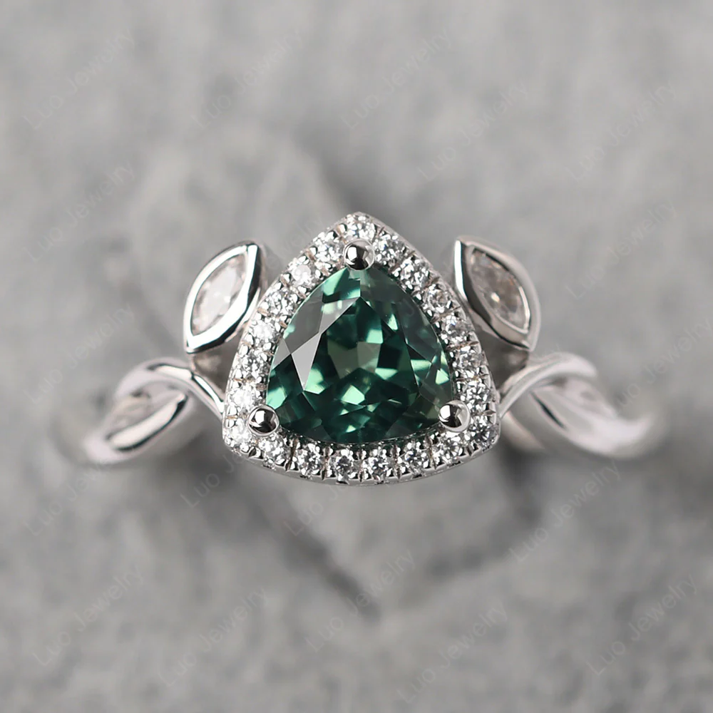 Trillion Cut Green Sapphire Art Deco Ring