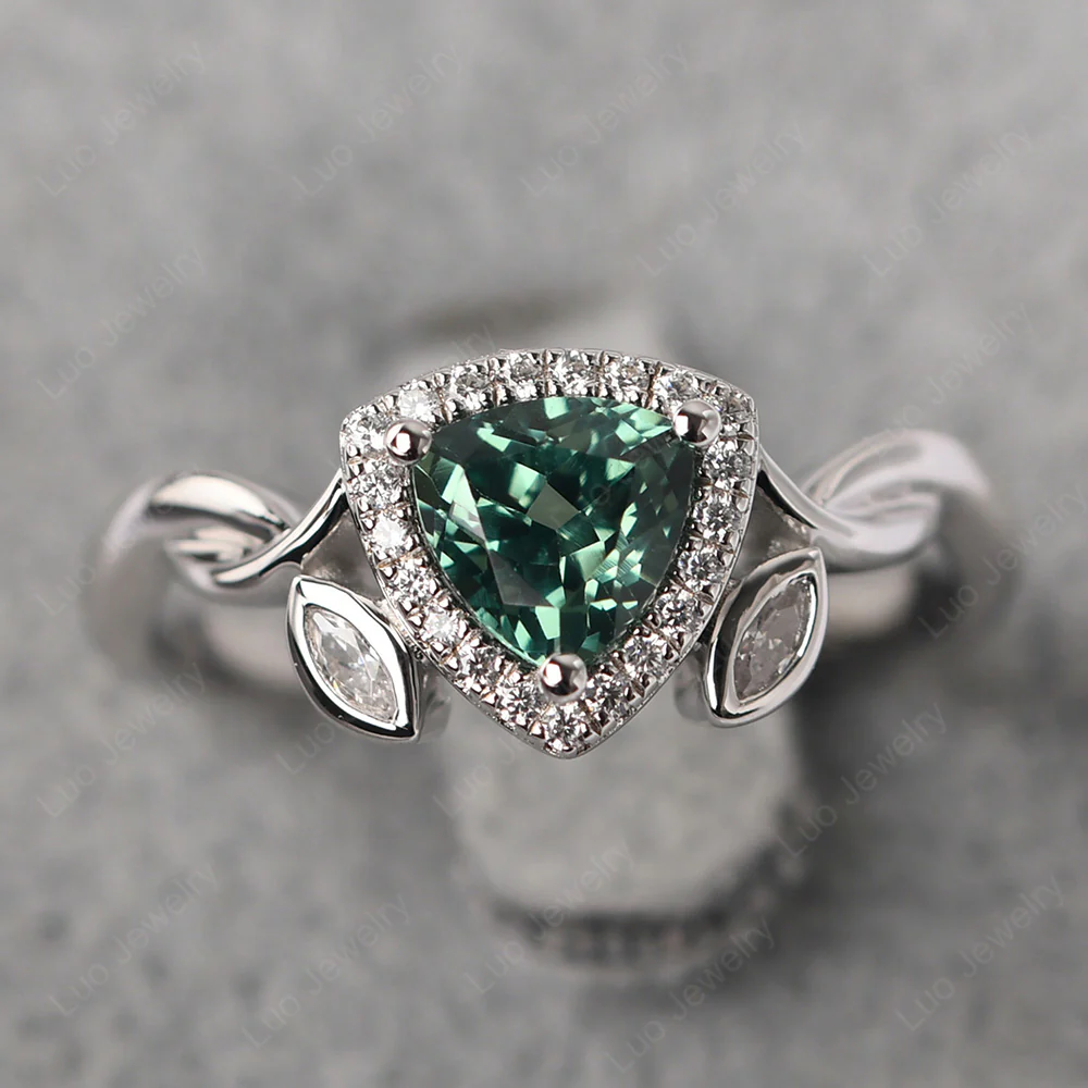 Trillion Cut Green Sapphire Art Deco Ring - Image 2