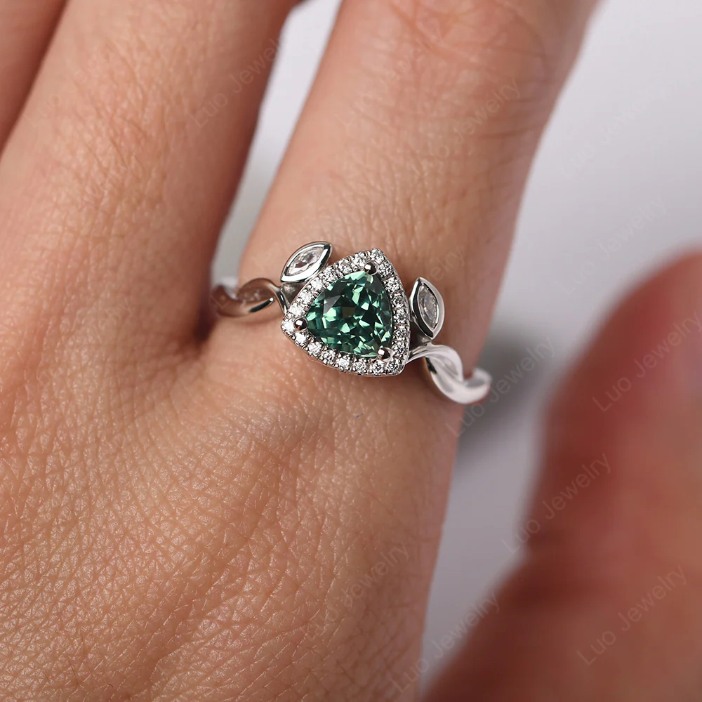 Trillion Cut Green Sapphire Art Deco Ring - Image 7