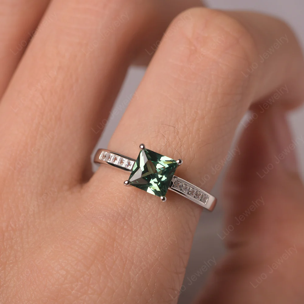 Princess Cut Green Sapphire Promise Ring - Image 4