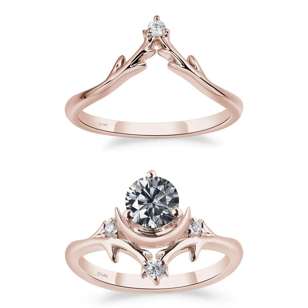 Grey Moissanite Crescent Moon and Star Ring - Image 11