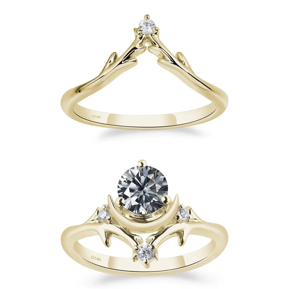 Grey Moissanite Crescent Moon and Star Ring - Image 15