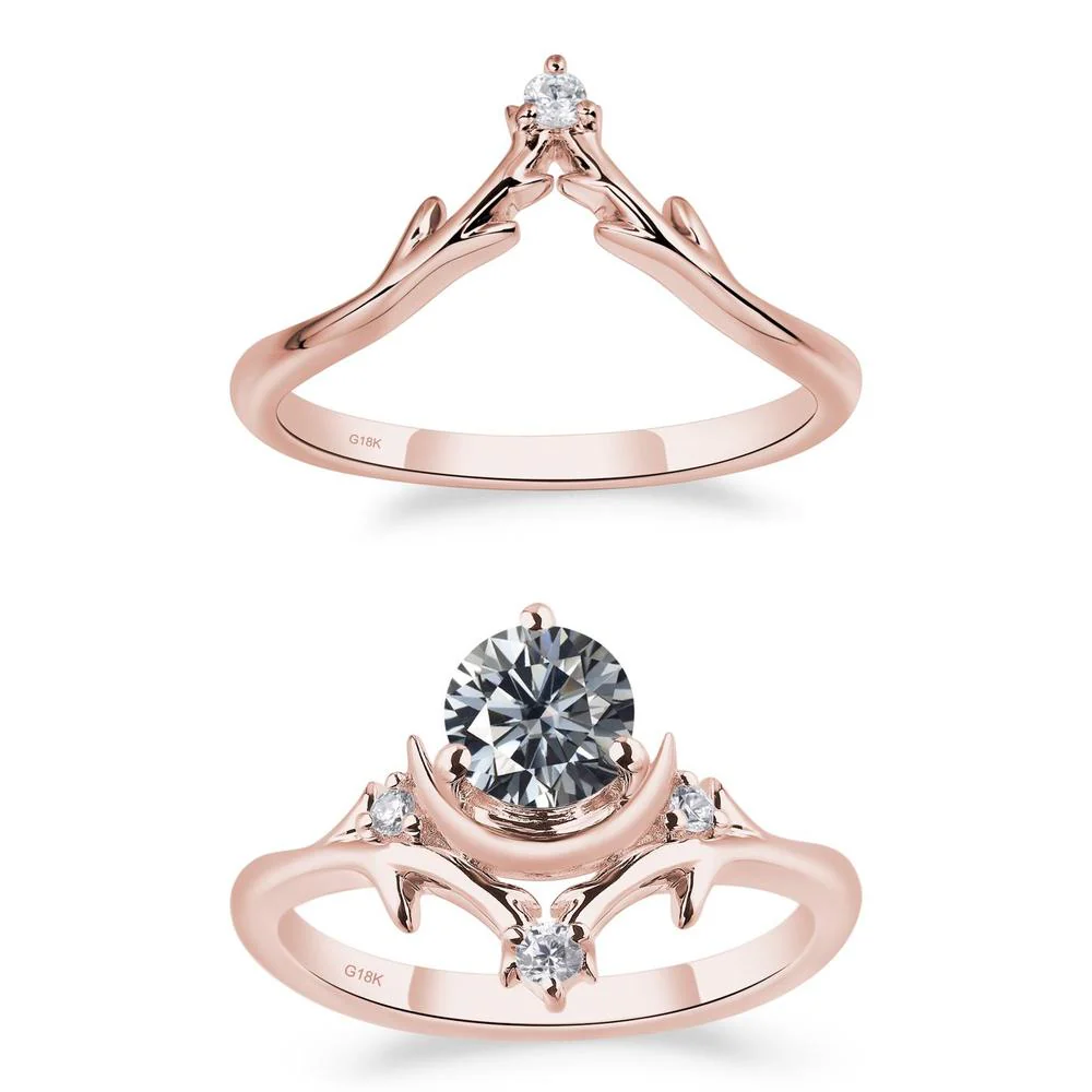Grey Moissanite Crescent Moon and Star Ring - Image 17