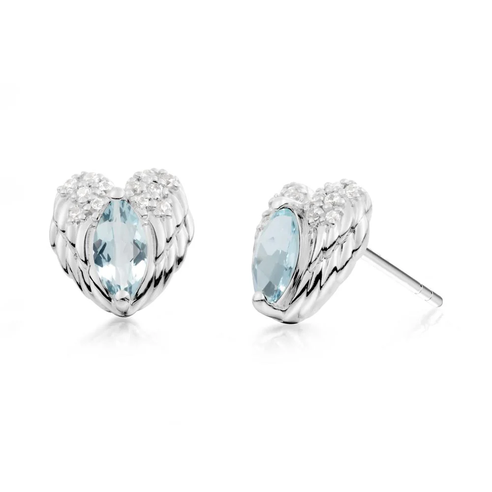 Guardian Angel Wings Aquamarine Stud Earrings - Image 6