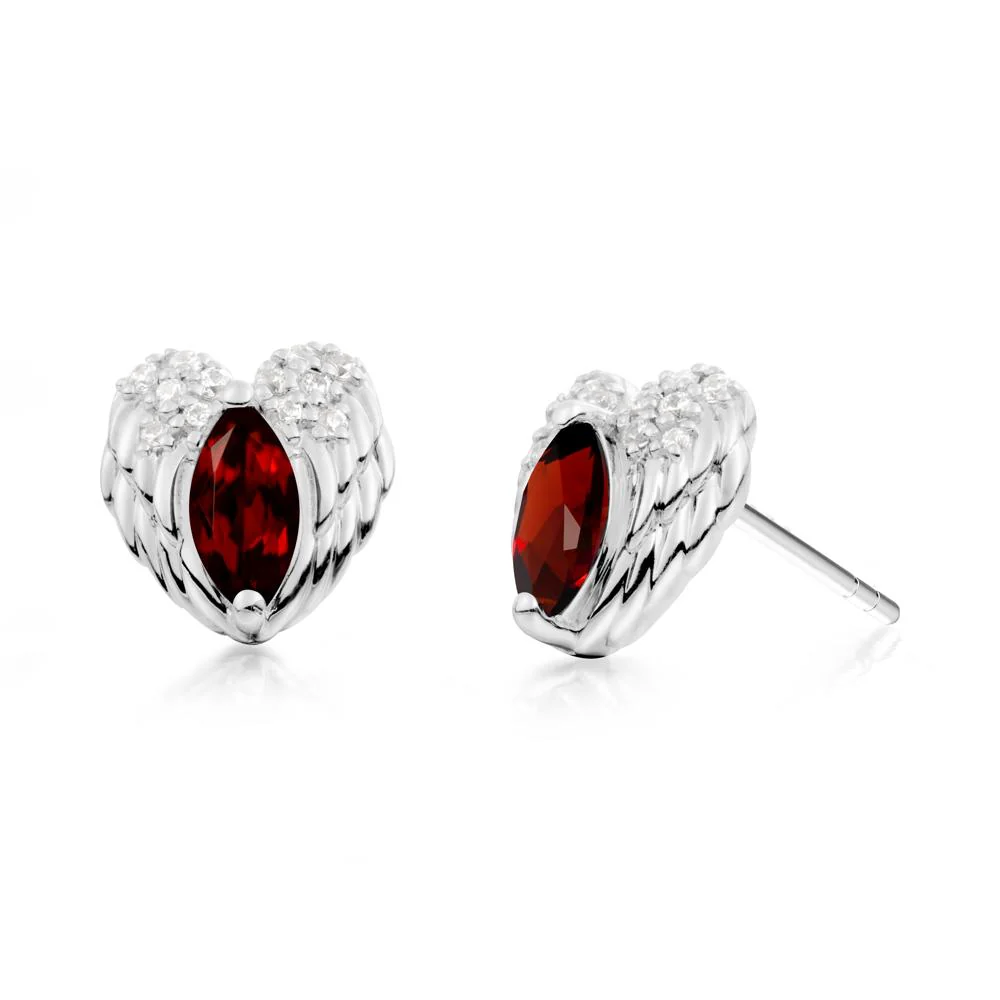 Guardian Angel Wings Garnet Stud Earrings - Image 3
