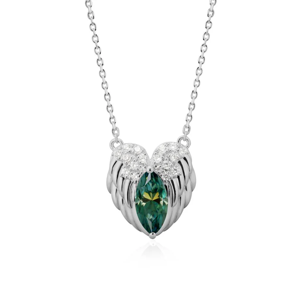 Guardian Angel Wings Green Moissanite Necklace