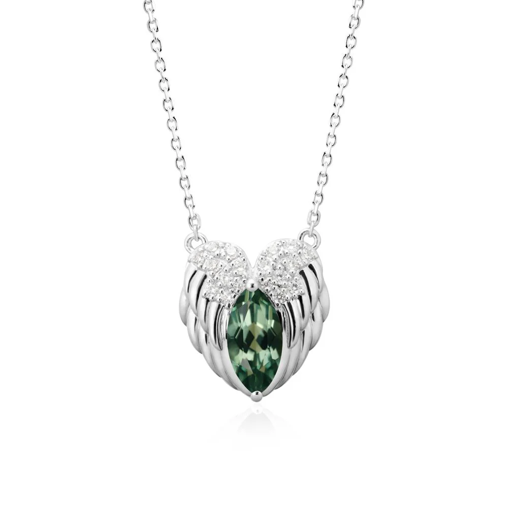 Guardian Angel Wings Green Sapphire Necklace