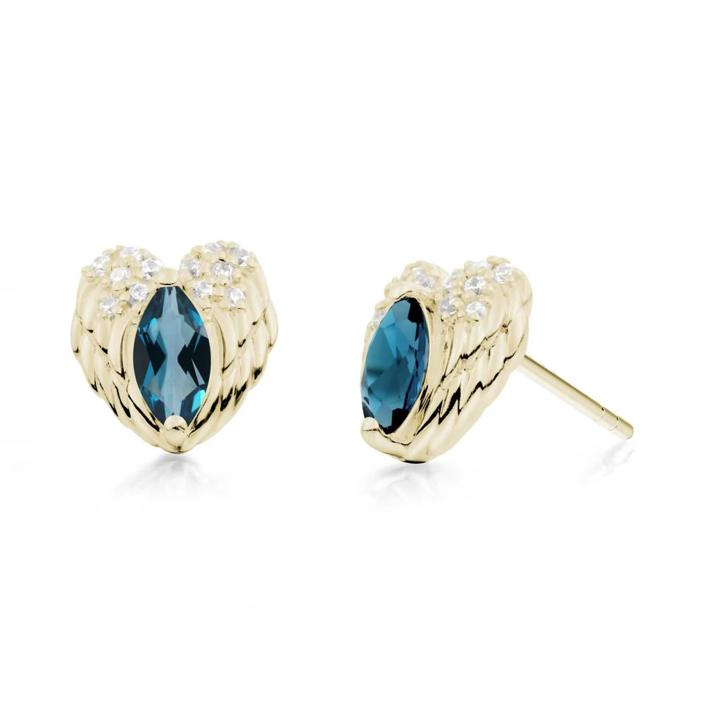Guardian Angel Wings London Blue Topaz Stud Earrings