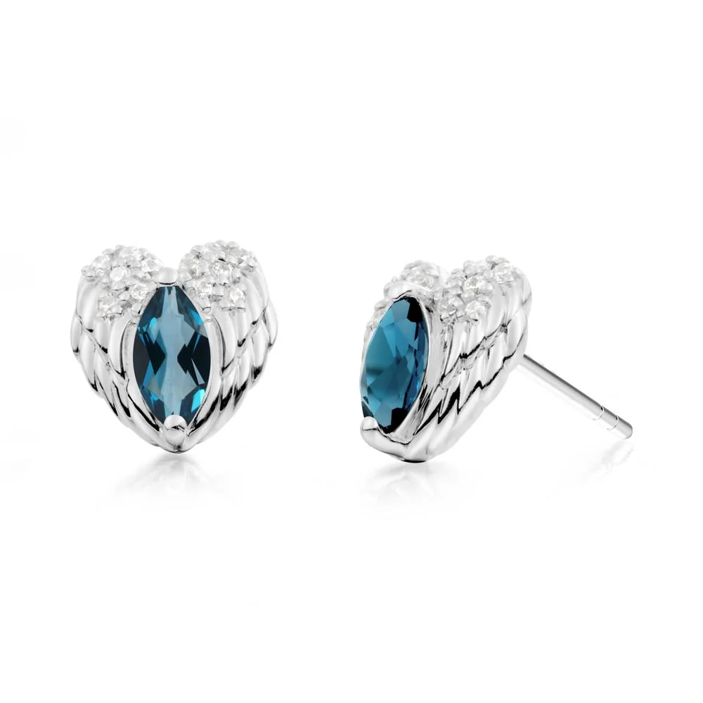 Guardian Angel Wings London Blue Topaz Stud Earrings - Image 2
