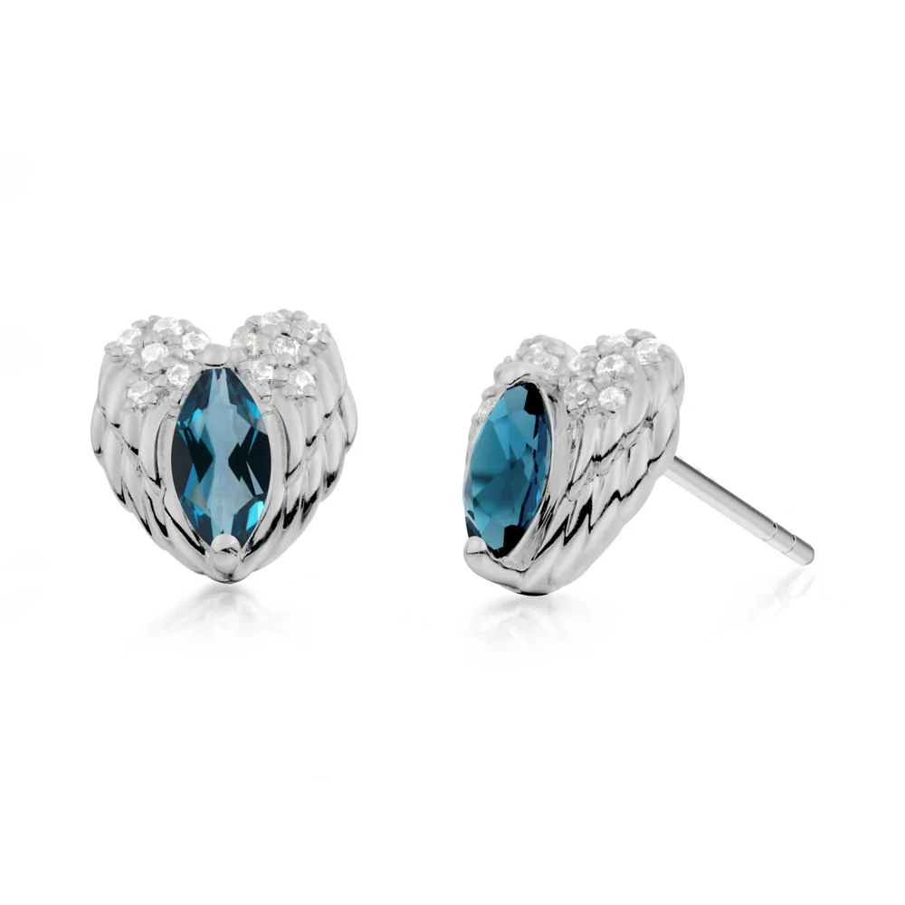Guardian Angel Wings London Blue Topaz Stud Earrings - Image 3