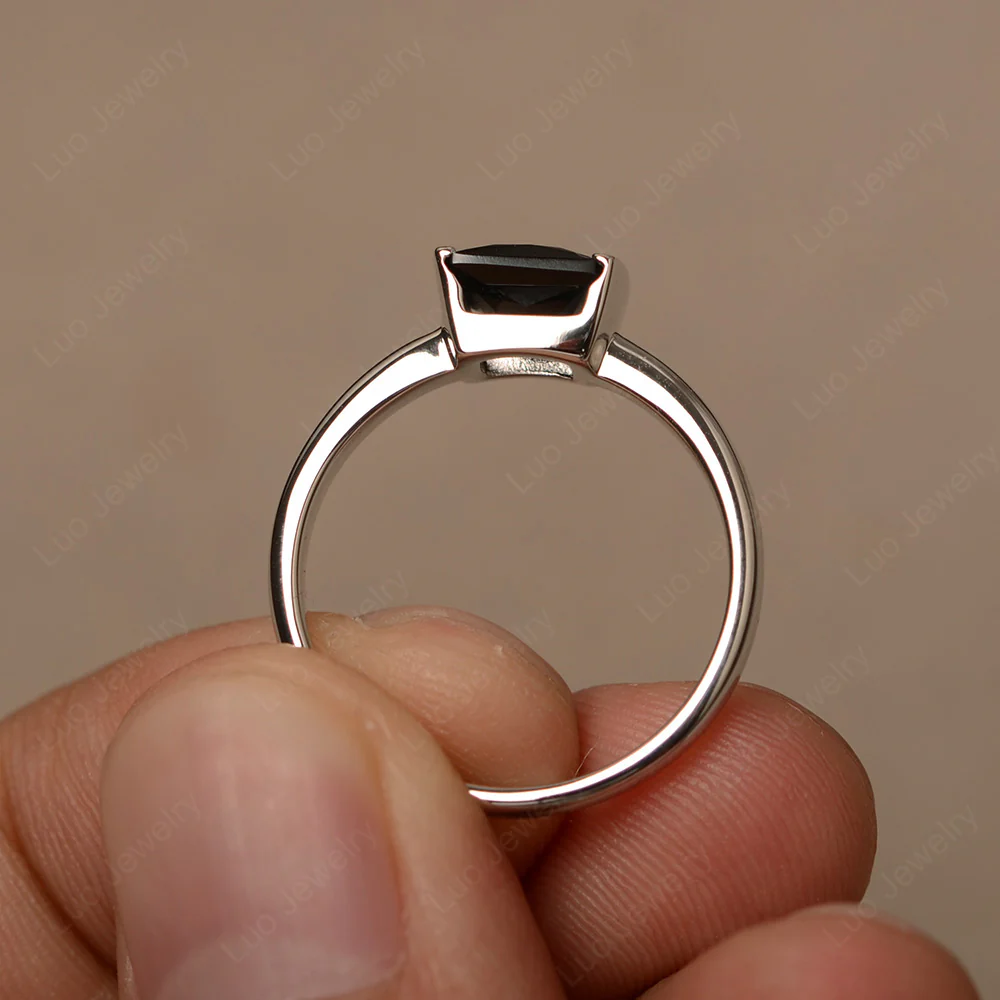 Black Spinel Simple Princess Cut Engagement Ring - Image 2