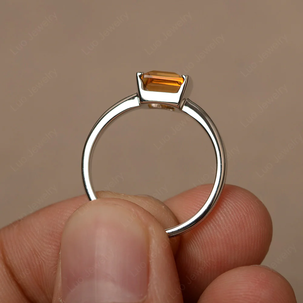 Half Bezel Set Citrine Solitaire Ring - Image 2