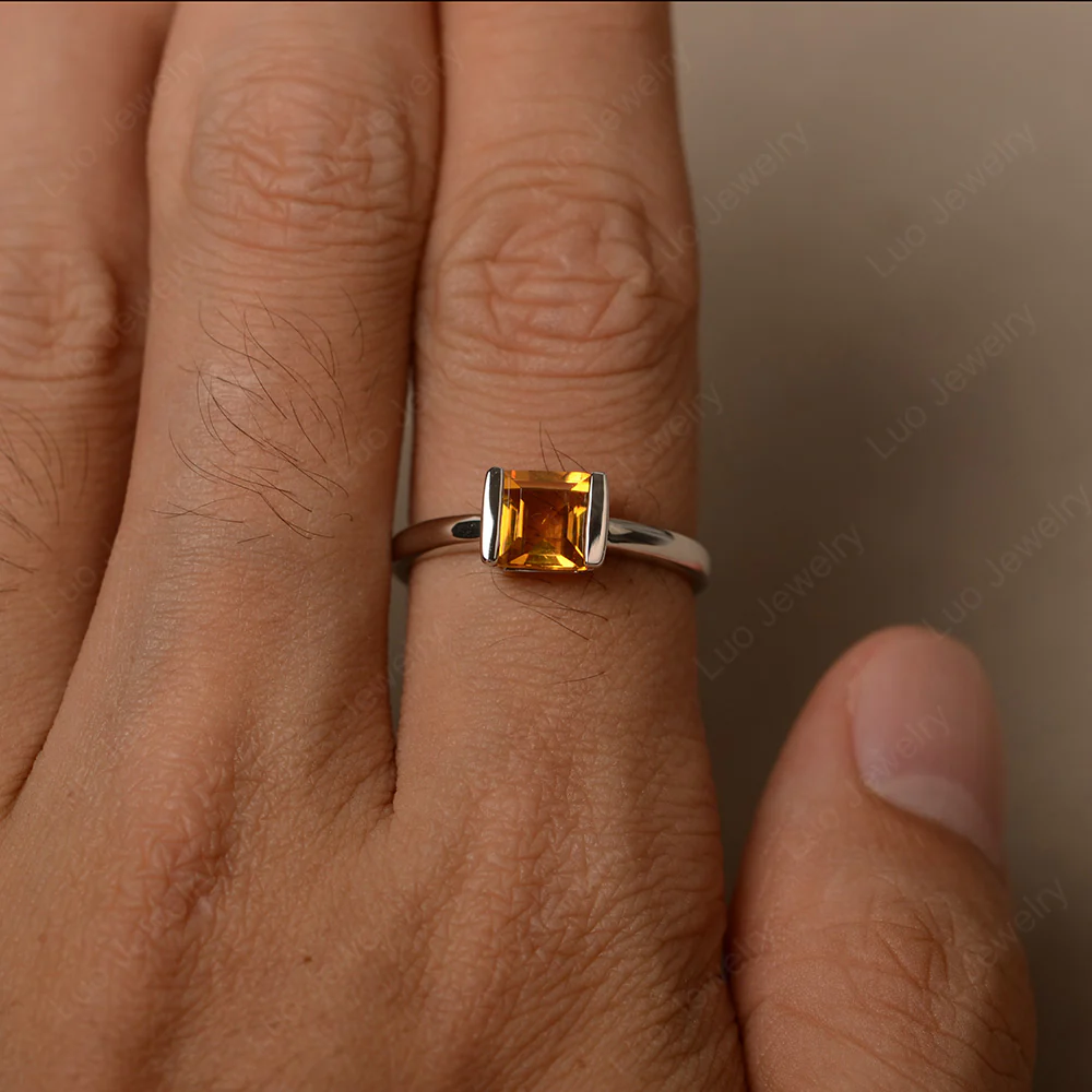Half Bezel Set Citrine Solitaire Ring - Image 3