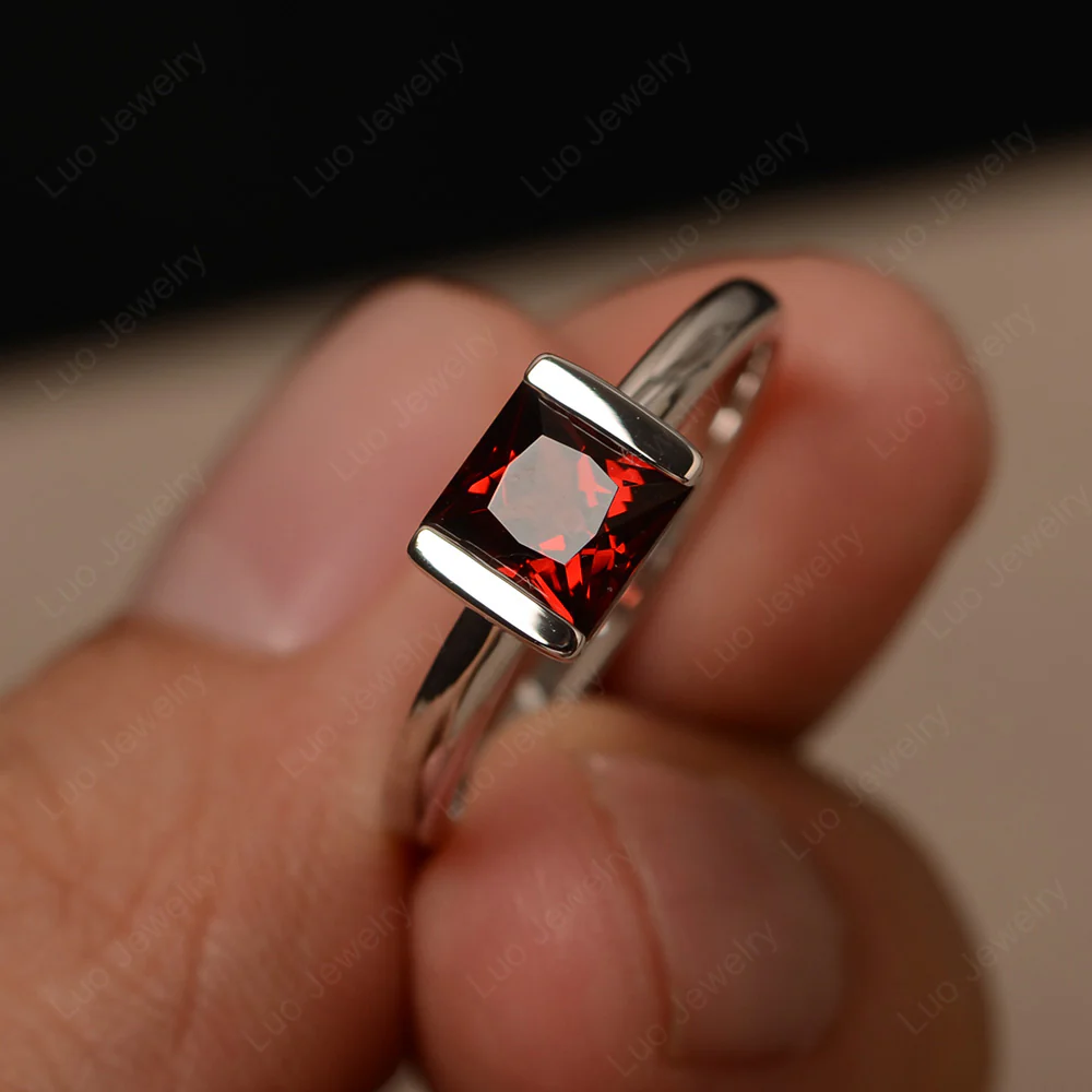Garnet Simple Princess Cut Engagement Ring