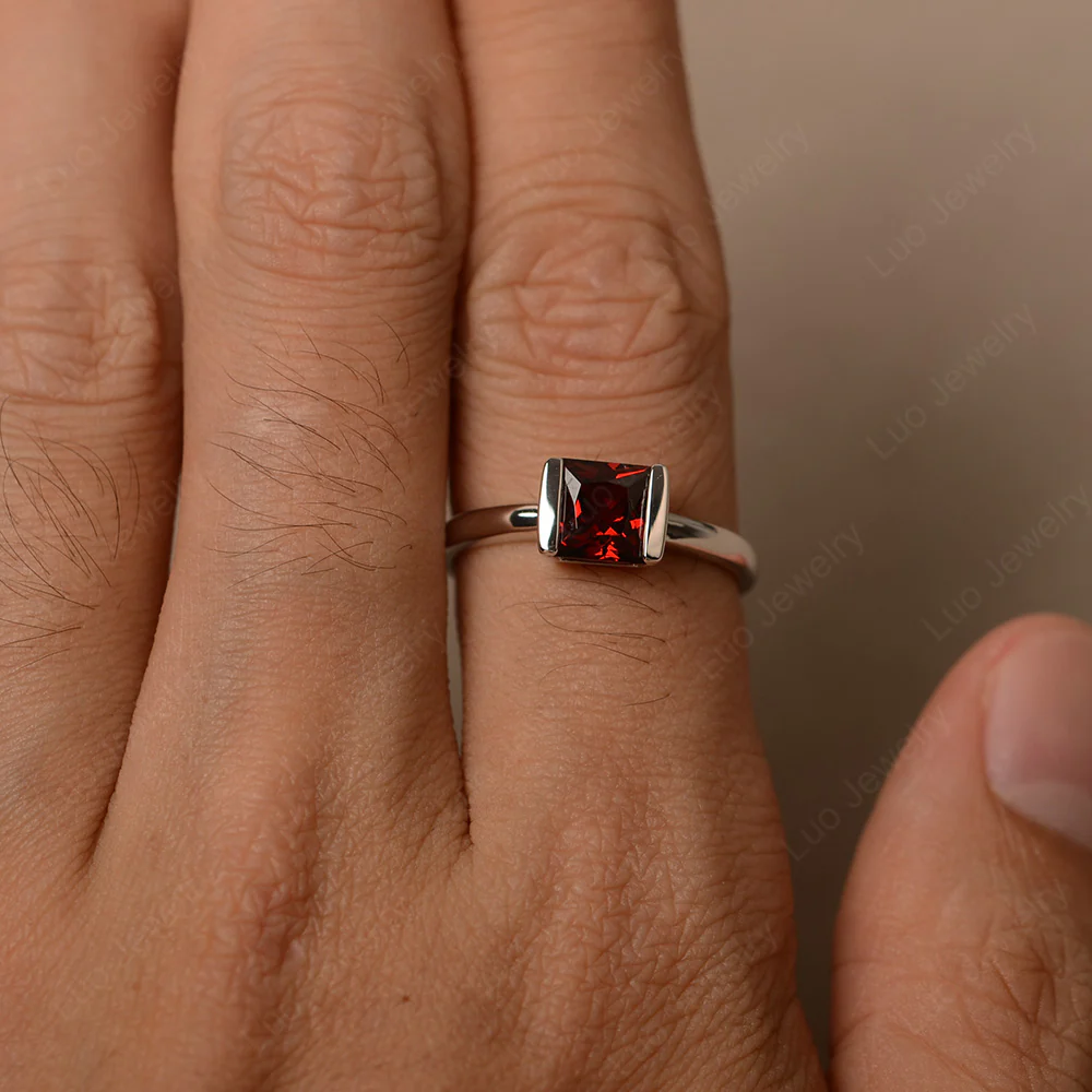 Garnet Simple Princess Cut Engagement Ring - Image 3