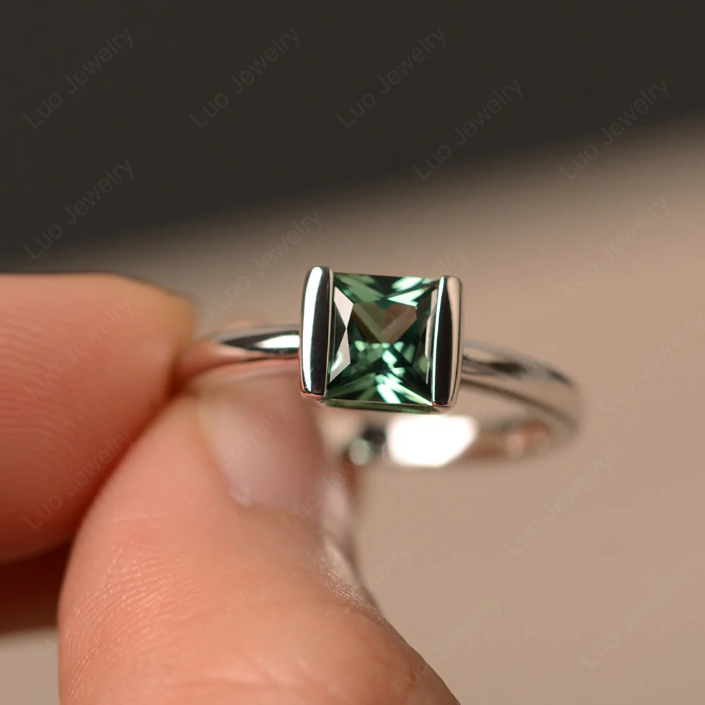 Half Bezel Set Green Sapphire Solitaire Ring