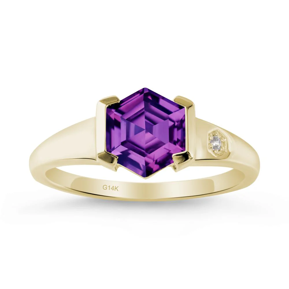 Half-Bezel Hexagonal Amethyst Ring