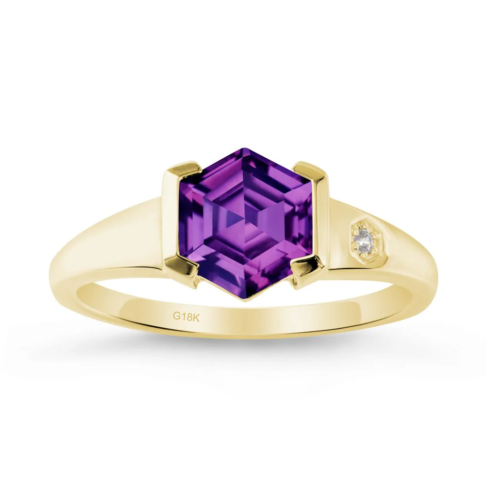 Half-Bezel Hexagonal Amethyst Ring - Image 6