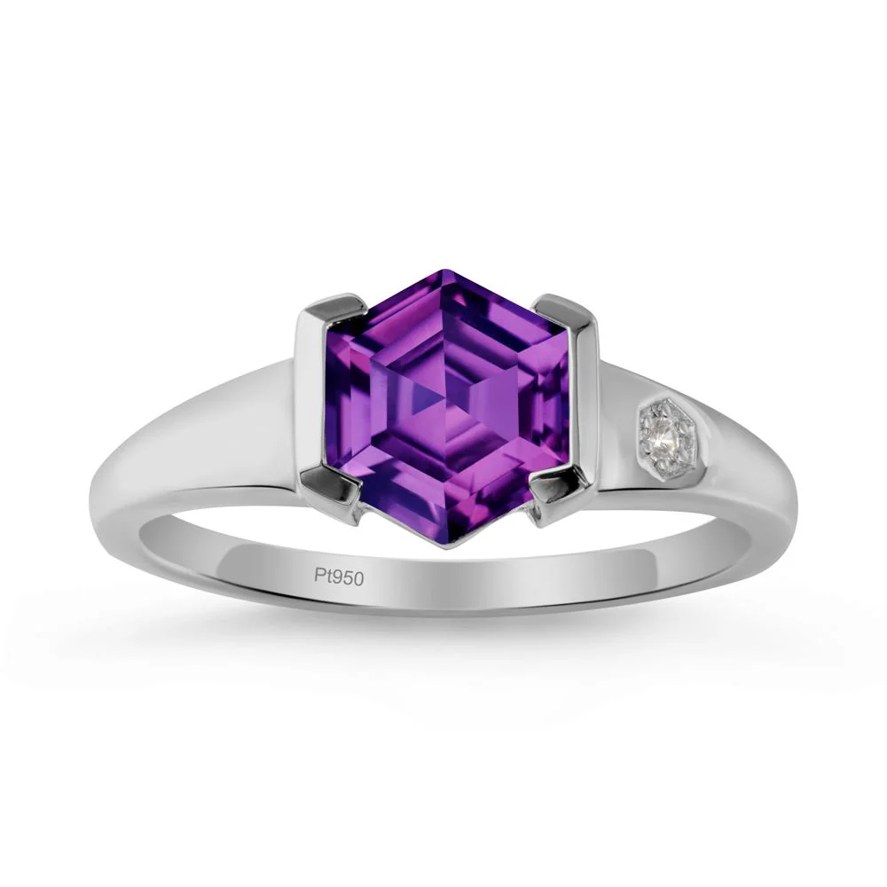 Half-Bezel Hexagonal Amethyst Ring - Image 8