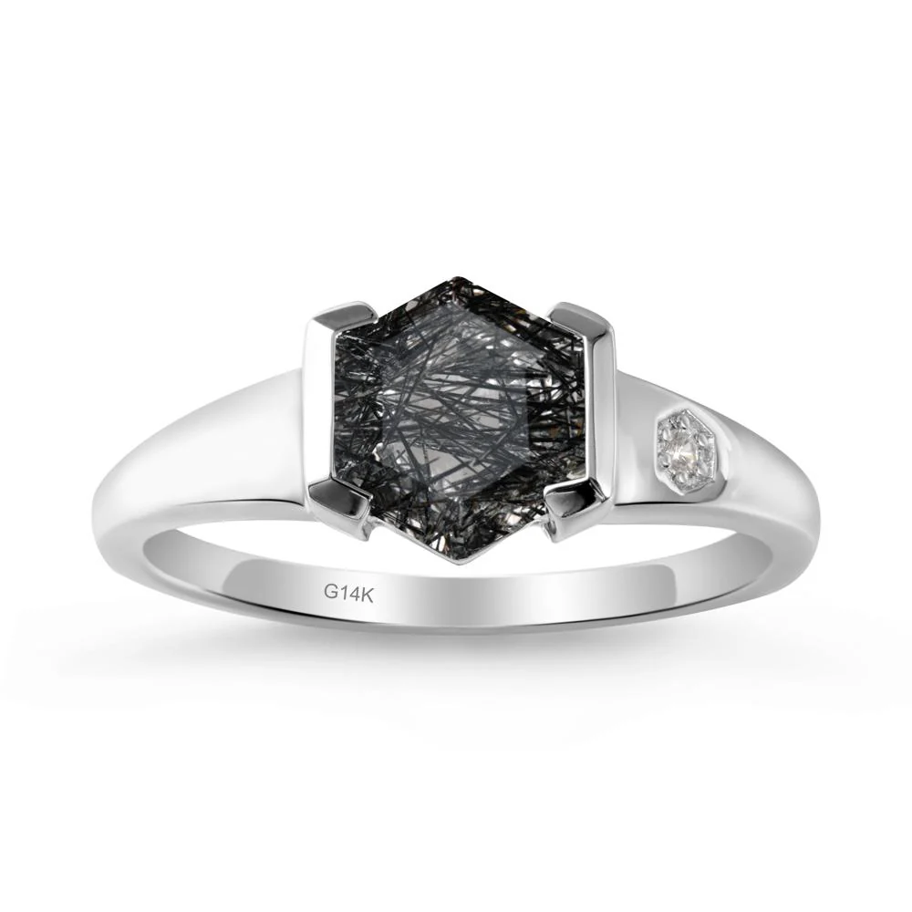 Half-Bezel Hexagonal Black Rutilated Quartz Ring - Image 3