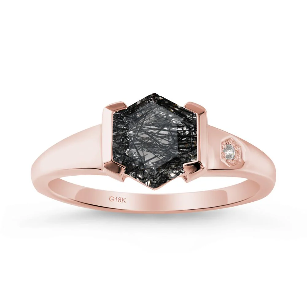 Half-Bezel Hexagonal Black Rutilated Quartz Ring - Image 4