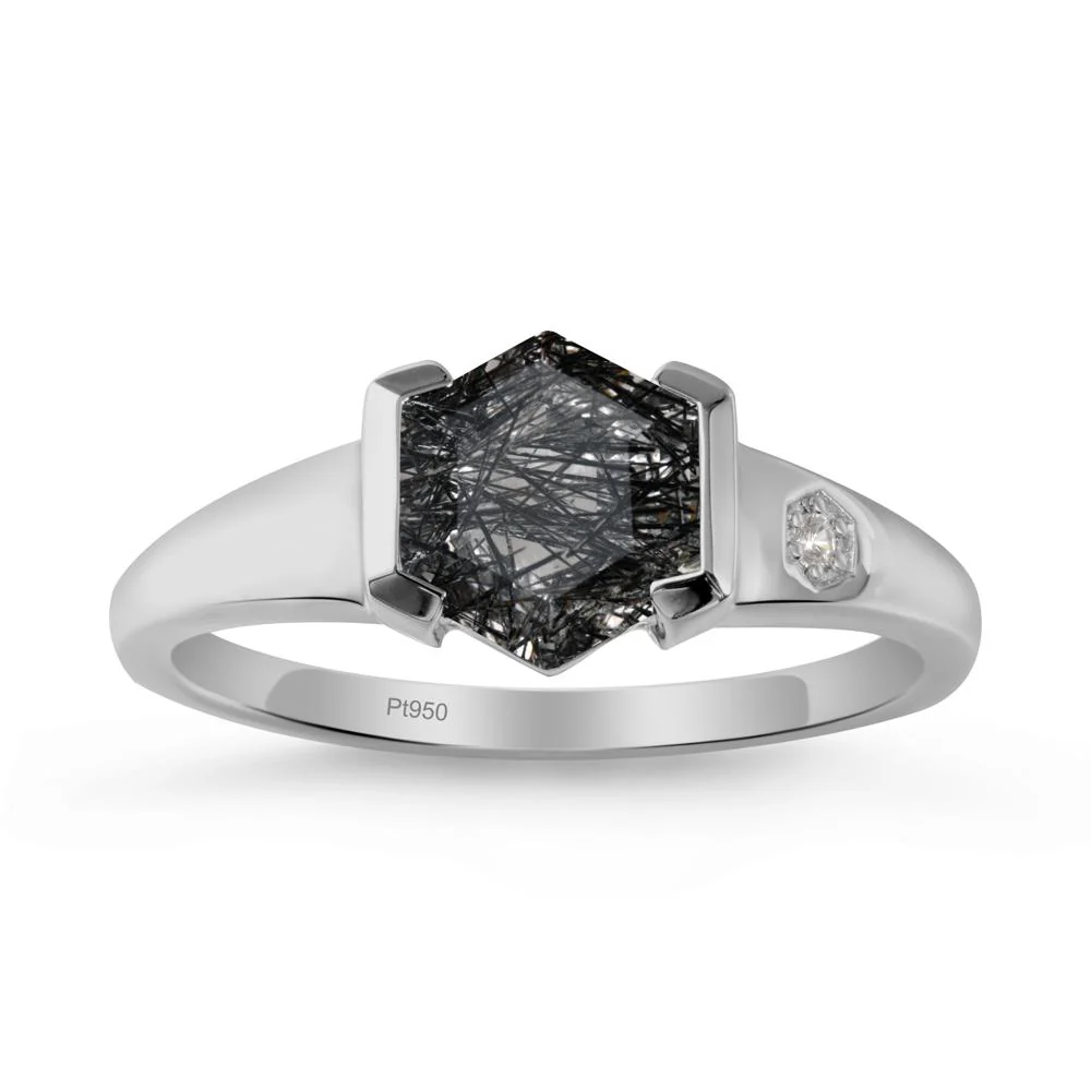 Half-Bezel Hexagonal Black Rutilated Quartz Ring - Image 8