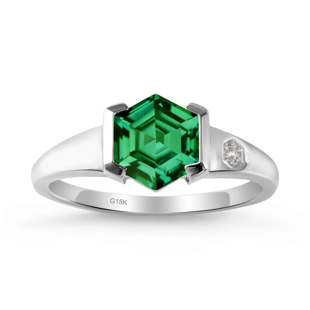 Hexagonal Emerald Ring with Half-Bezel Setting - Image 5
