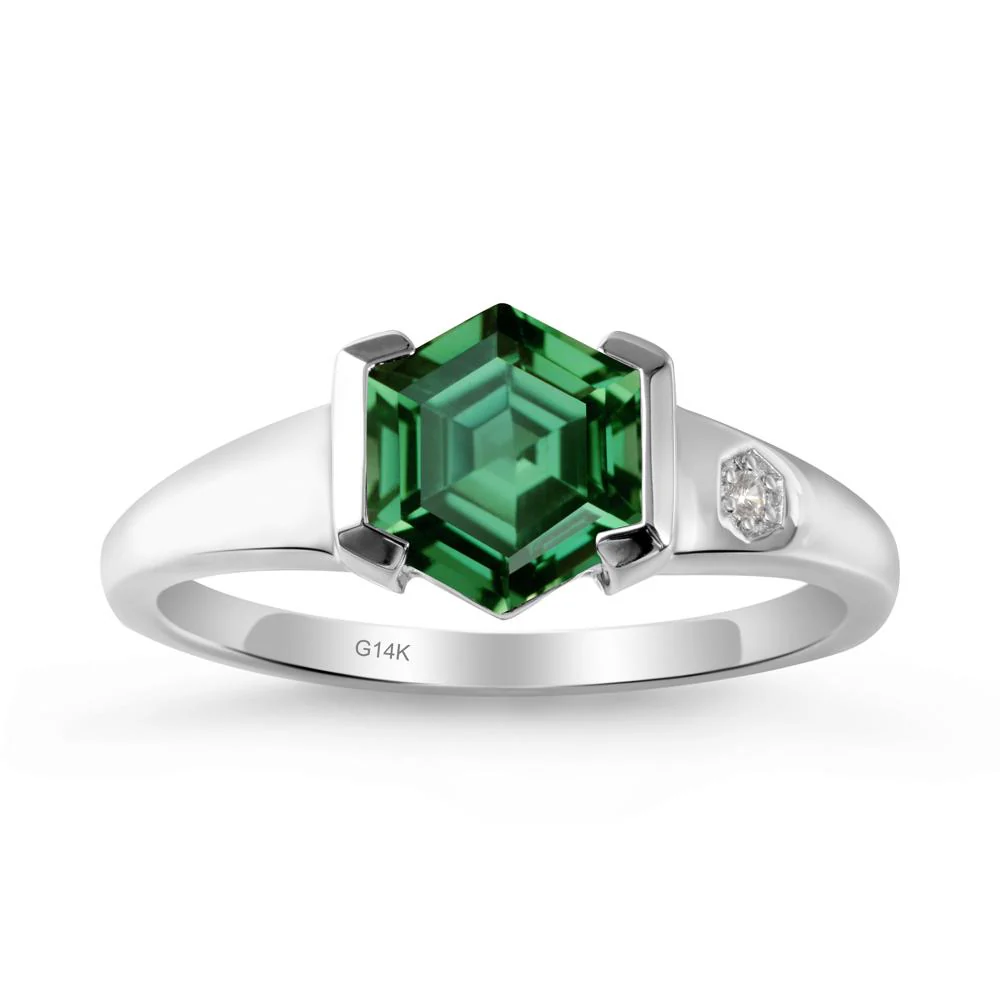 Hexagonal Green Sapphire Ring with Half-Bezel Setting - Image 2