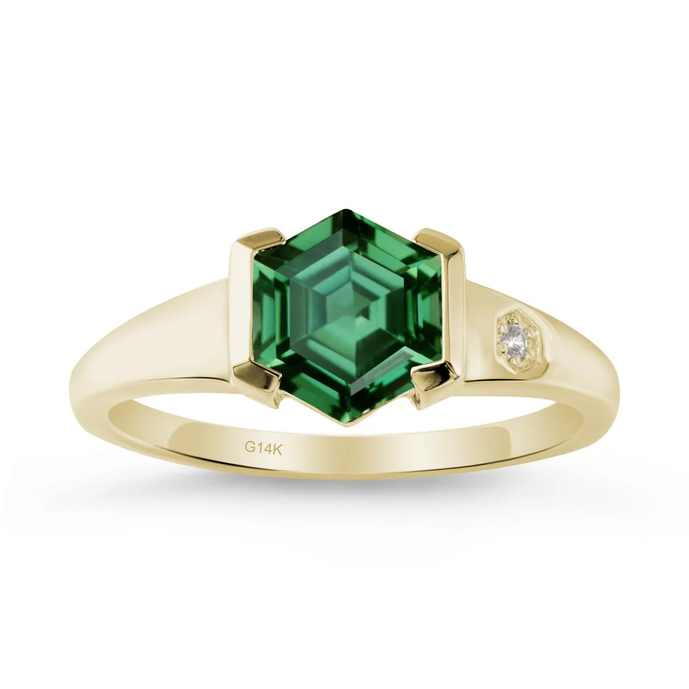 Hexagonal Green Sapphire Ring with Half-Bezel Setting - Image 3