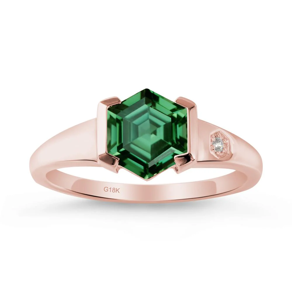 Hexagonal Green Sapphire Ring with Half-Bezel Setting - Image 4