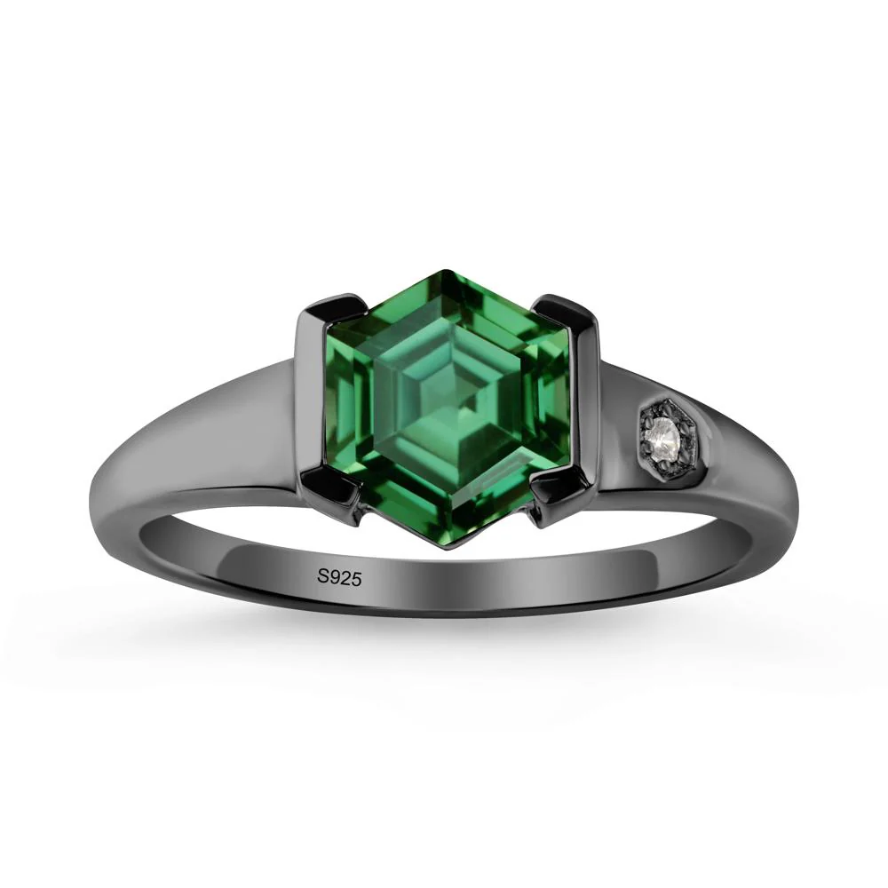 Hexagonal Green Sapphire Ring with Half-Bezel Setting - Image 7