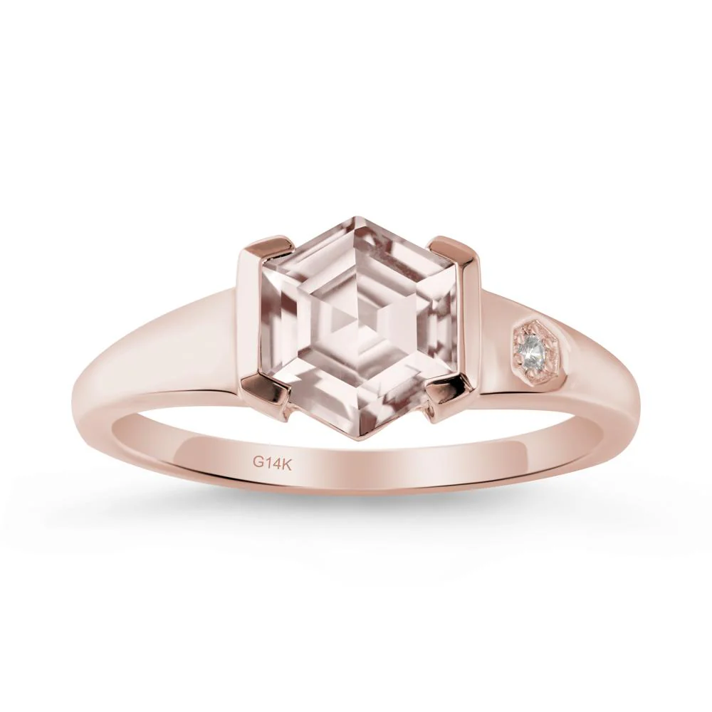 Hexagonal Morganite Ring with Half-Bezel Setting