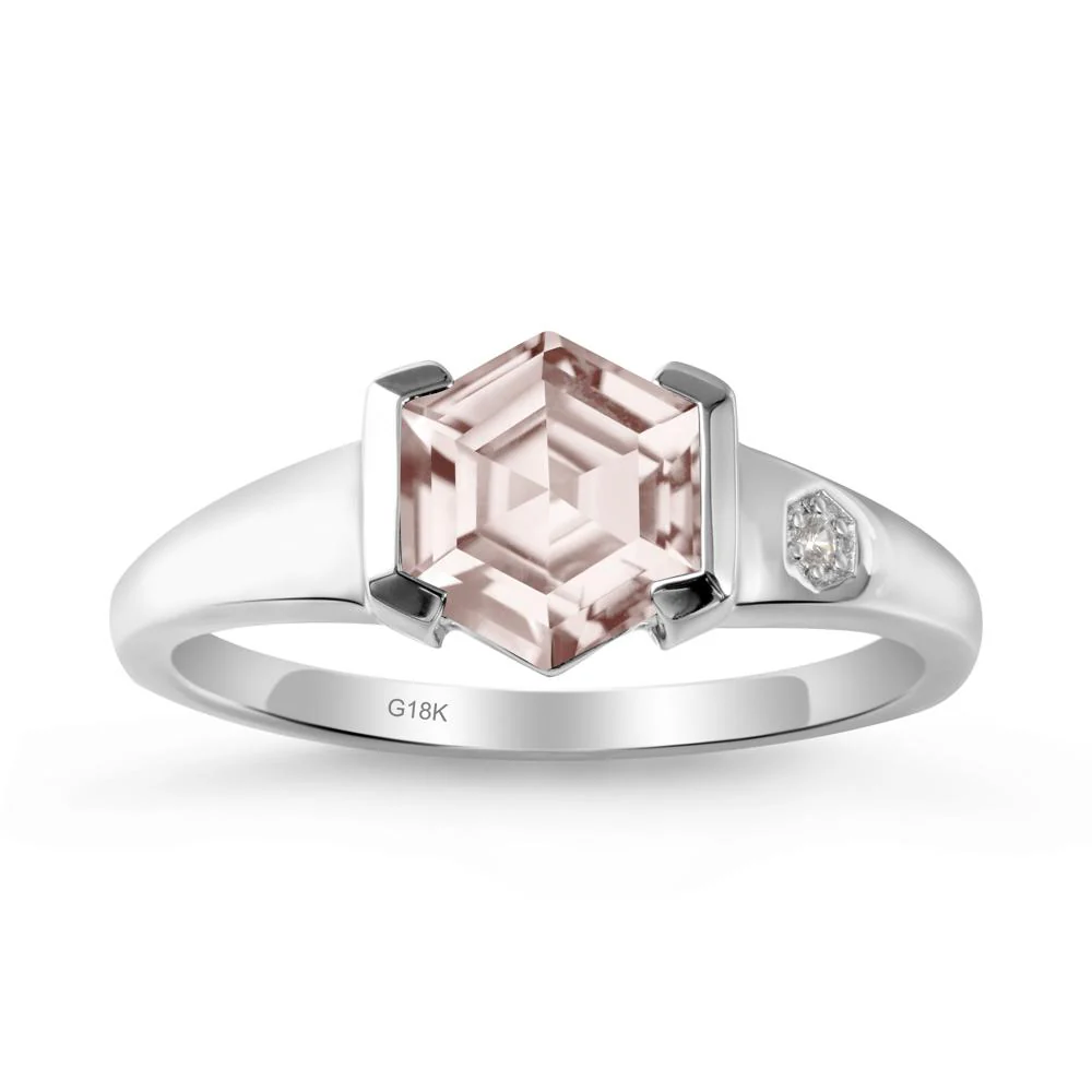 Hexagonal Morganite Ring with Half-Bezel Setting - Image 5