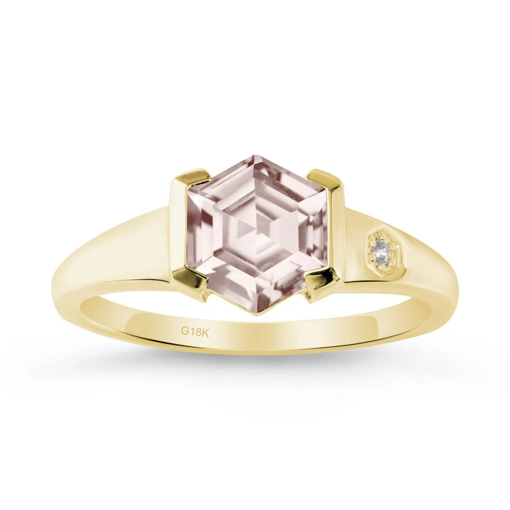 Hexagonal Morganite Ring with Half-Bezel Setting - Image 6