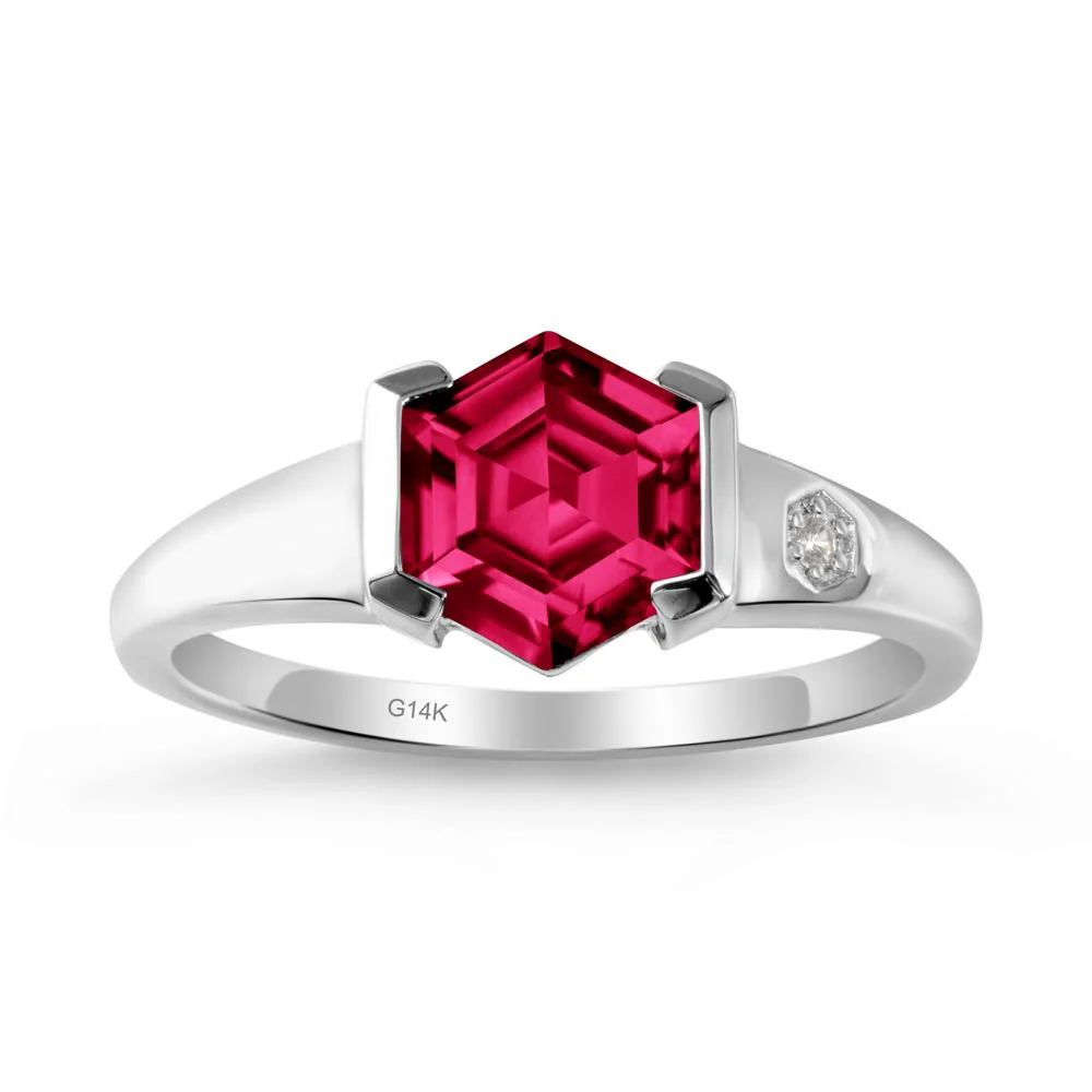 Half-Bezel Hexagonal Ruby Ring