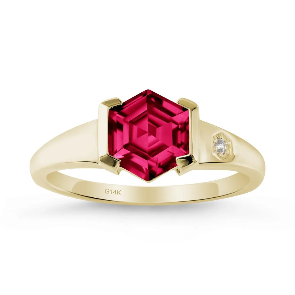 Half-Bezel Hexagonal Ruby Ring - Image 3