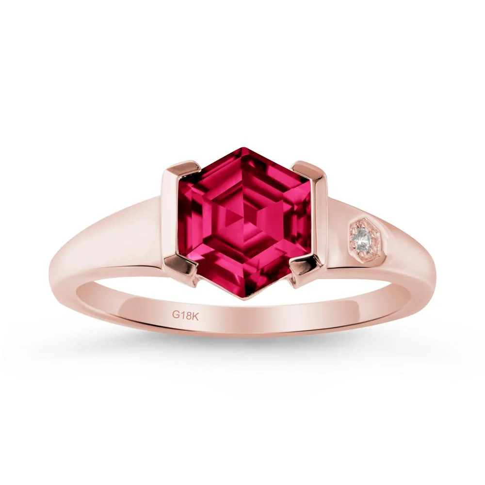 Half-Bezel Hexagonal Ruby Ring - Image 4