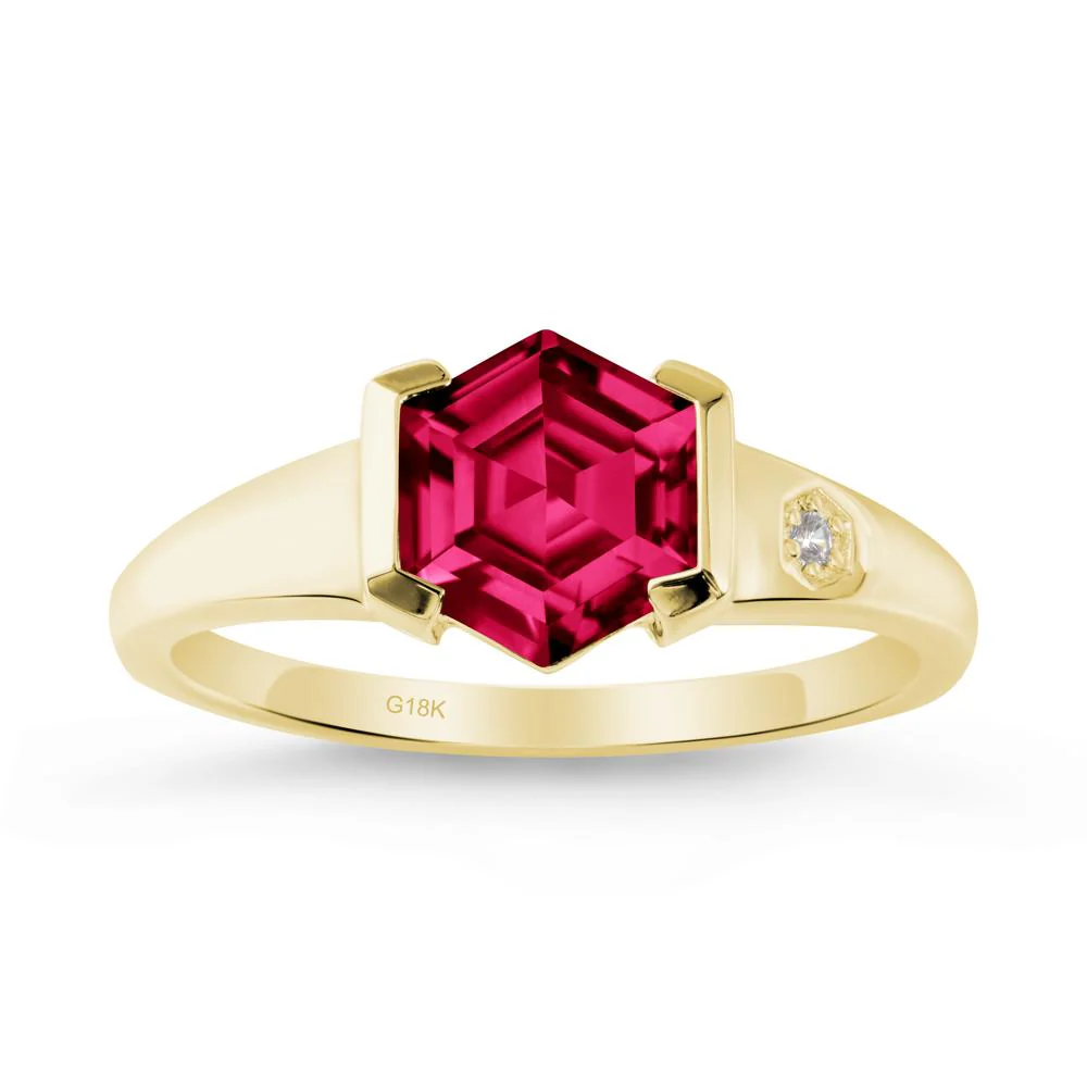Half-Bezel Hexagonal Ruby Ring - Image 6