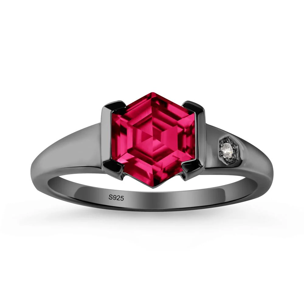 Half-Bezel Hexagonal Ruby Ring - Image 7