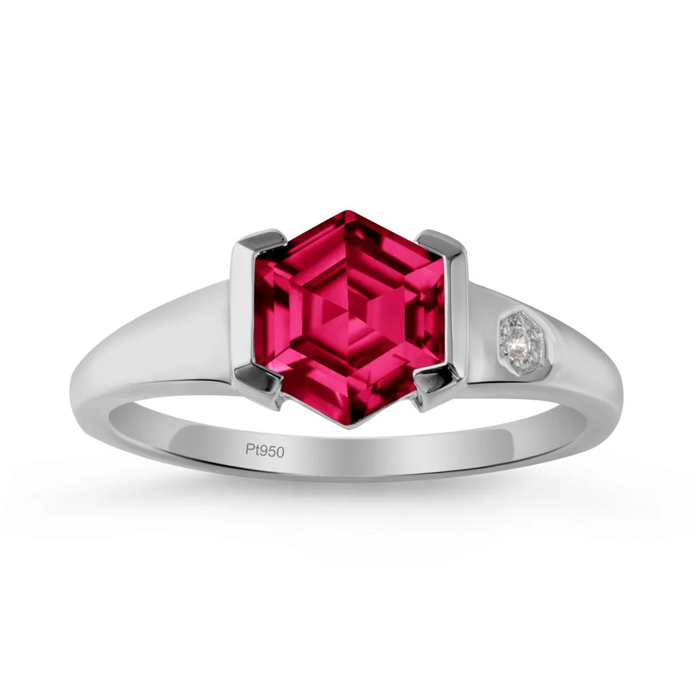 Half-Bezel Hexagonal Ruby Ring - Image 8