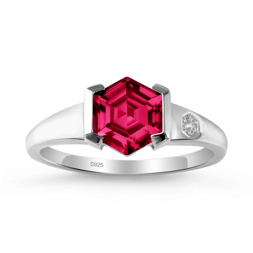 Half-Bezel Hexagonal Ruby Ring - Image 9