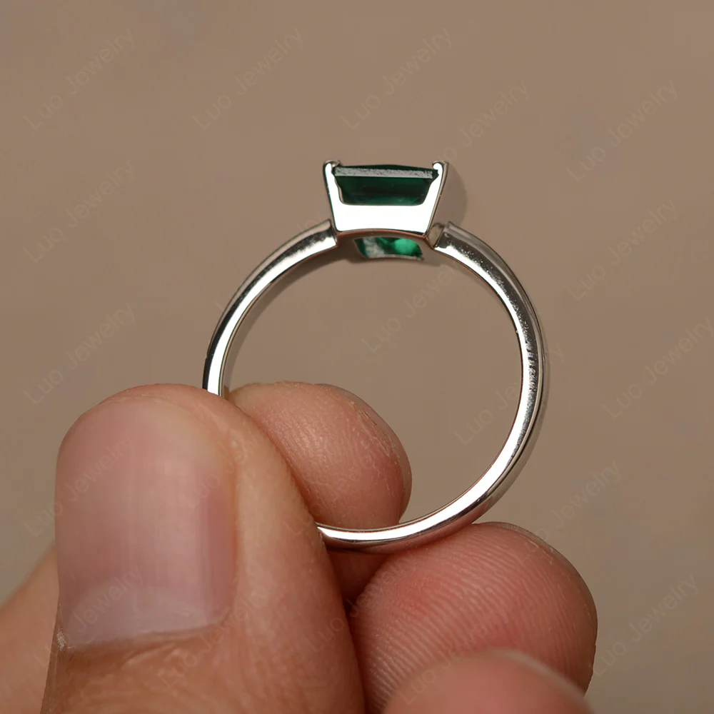 Emerald Half Bezel Solitaire Engagement Ring - Image 2