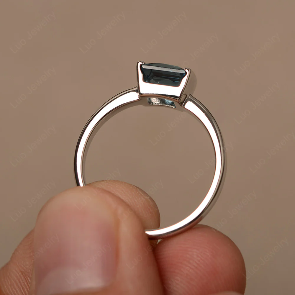 London Blue Topaz Half Bezel Solitaire Engagement Ring - Image 2